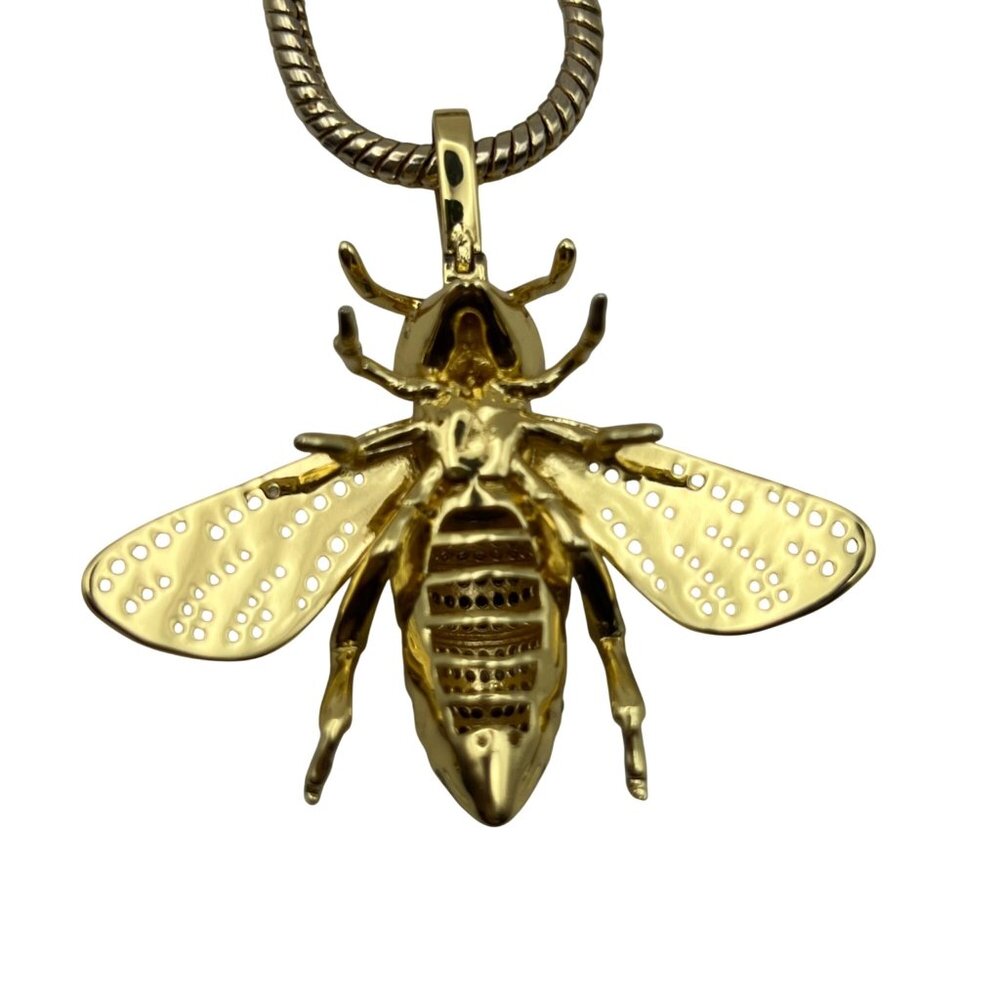 Gold Tone Bee Pendant Necklace Pave Crystal Black Stones Statement 24" LOOK - Picture 4 of 13
